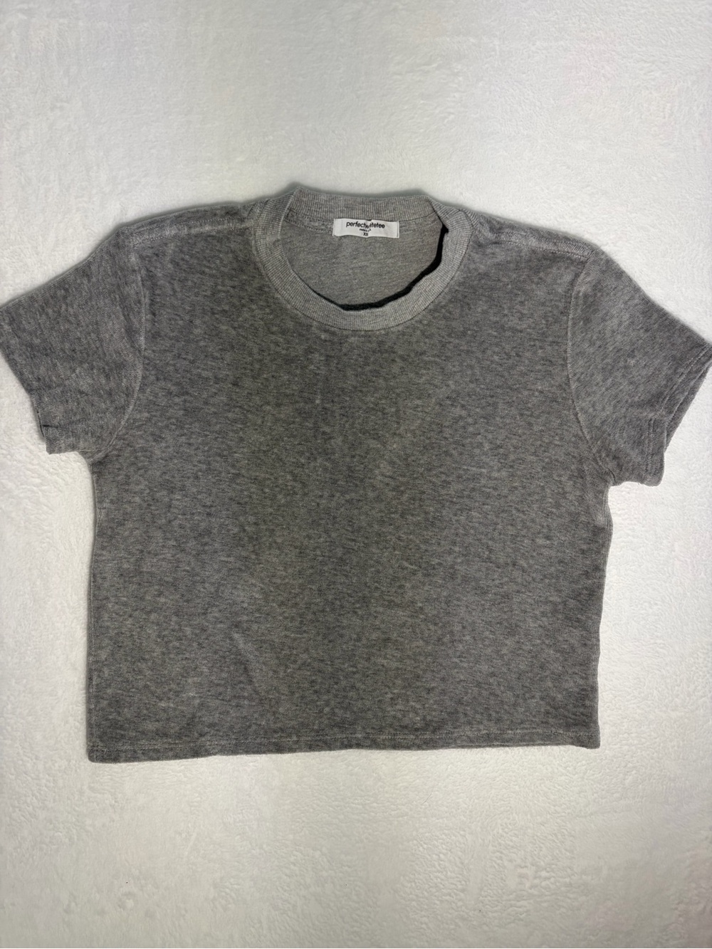 PerfectWhiteTee “Clara” Velour Crewneck Tee- Heather Gray